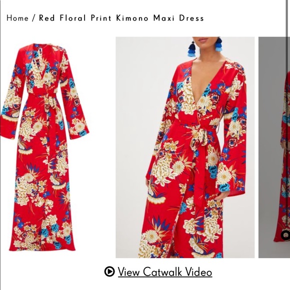 red floral print kimono maxi dress
